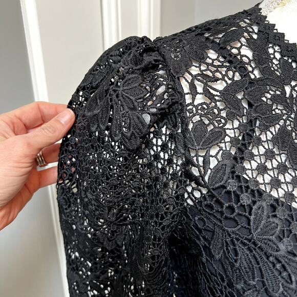 Joie Rodia Romantic Festive Holiday Semi-Sheer Lace Top Blouse Black Small - Picture 5 of 13